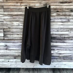 Boohoo Black Ruffle Front Slit Midi Skirt Size 8